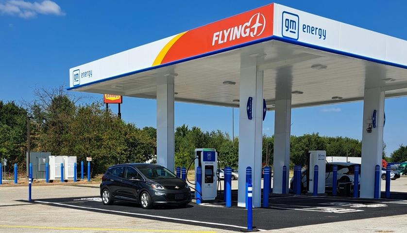 Electric vehicle charging station supported by energy storage.
